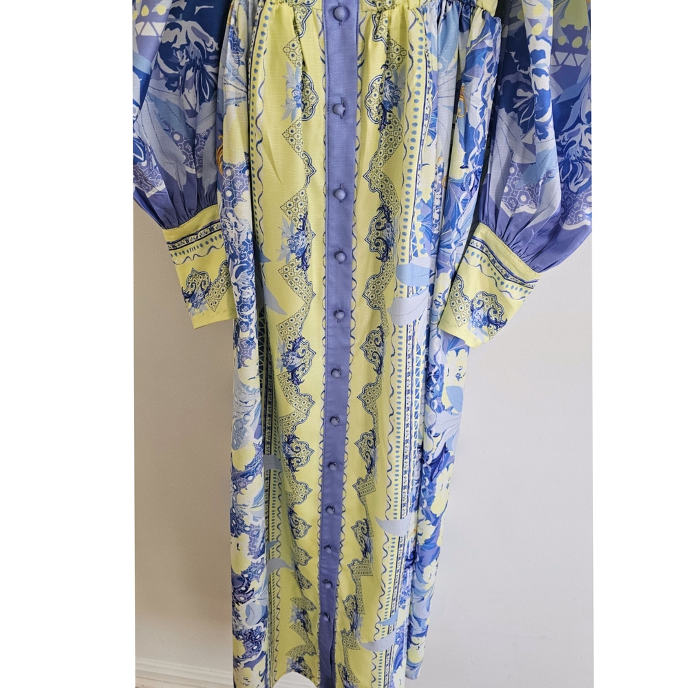White Sandstorm Kalliope Floral Blue & Yellow Long Puffed Sleeve Maxi Dress - Picture 7 of 10